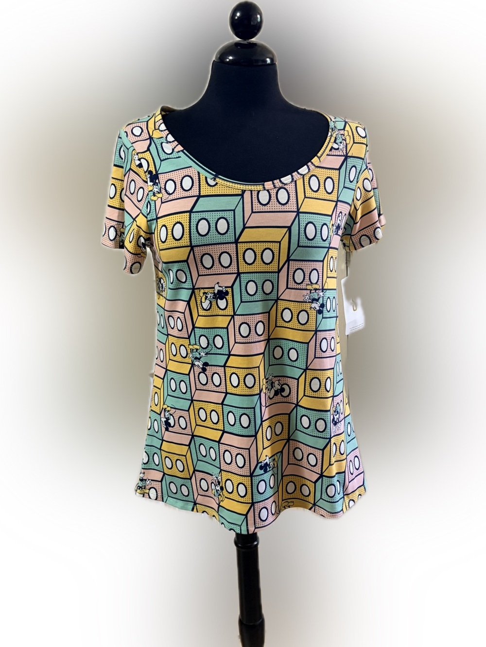 LuLaRoe Pastel Mickey Mouse Geometric Print Dress - Pink, Yellow, Mint, Teal